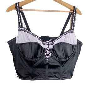 Enchanted Black Satin Bustier Bra Lavender
